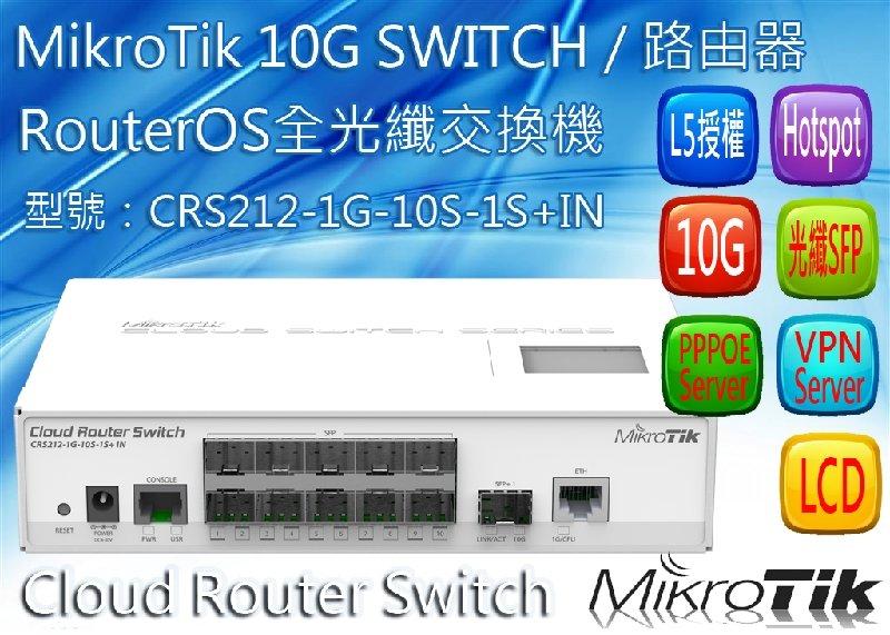 【RouterOS專業賣家】MikroTik SFP+光纖SWITCH 10G CRS212-1G-10S-1S+IN