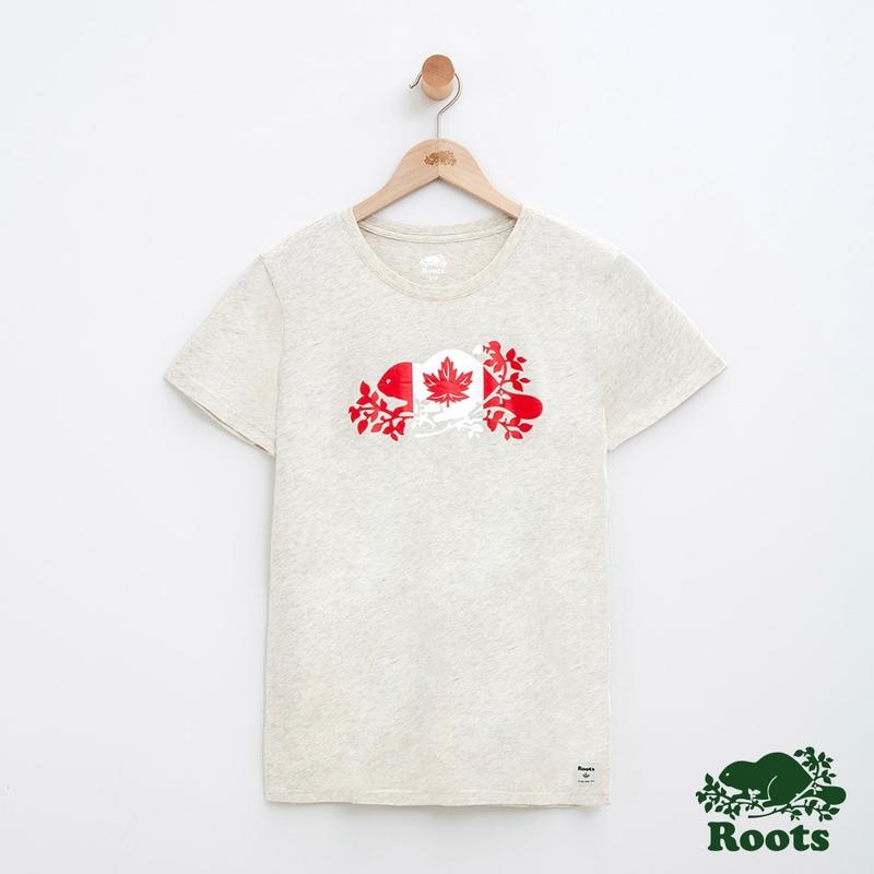 【Roots】加拿大系列-海狸國旗短袖T恤(灰色)~XL