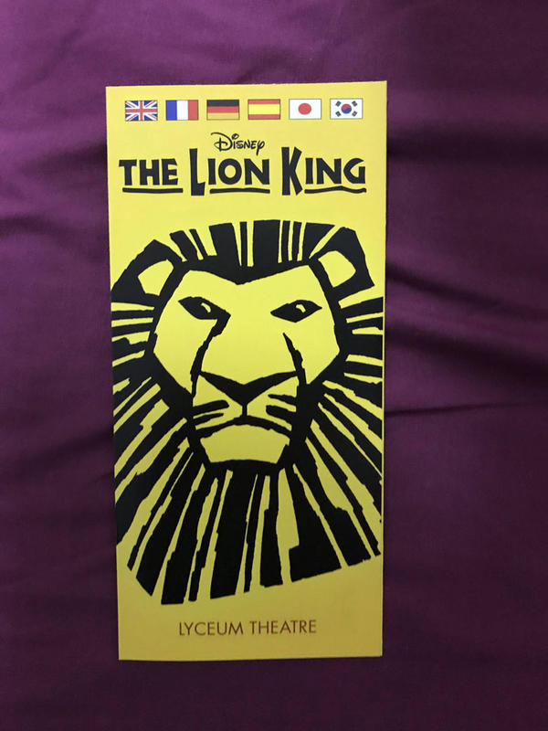迪士尼音樂劇 獅子王 倫敦2019演出宣傳摺頁傳單 The Lion King