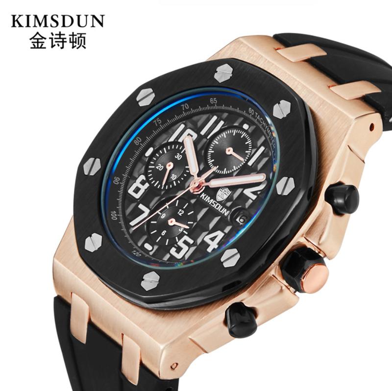 【潮裡潮氣】KIMSDUN金詩頓時尚男士手錶爆款矽膠三眼防水全自動機械表K-1222A
