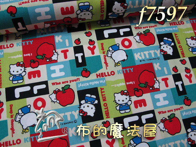 【布的魔法屋】日本正版f7597凱蒂貓Hello Kitty中厚純棉布料日本進口布料(三麗鷗拼布布料,日本卡通布料)