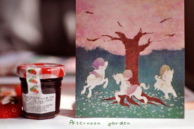 B-14 Afternoon garden 櫻花之殤 甜美 手繪水彩明信片 10張