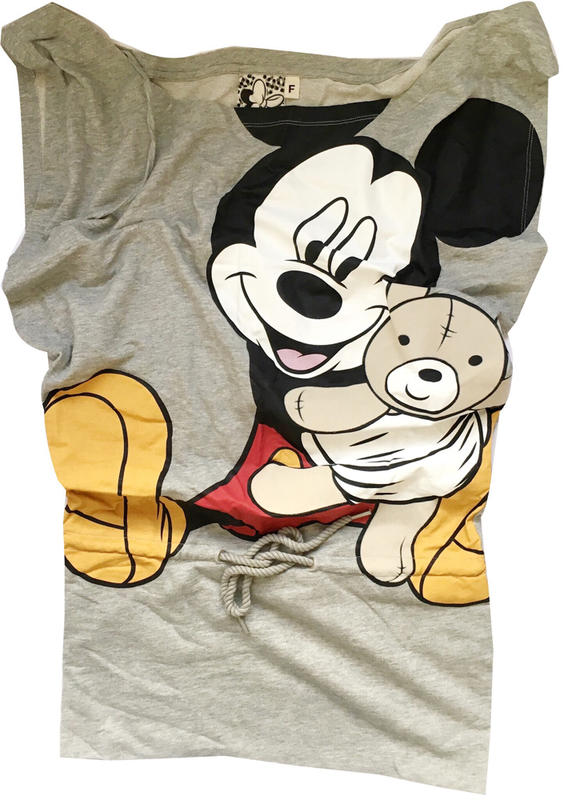 全新 Disney Mickey Mouse 米奇抱熊 純棉 長版 上身寬鬆 隨性 洋裝 上衣 下收腰 F(S) 灰色