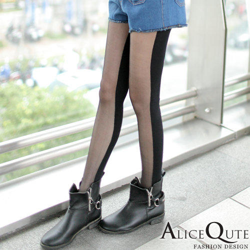 AliceQute【CCZY0009】韓製．雙色前後拼接顯瘦透膚褲襪