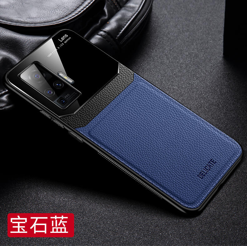 GMO  2免運Vivo X50 X50 Pro 6.56吋PC皮紋金屬邊框保護後鏡頭 藍色保護套殼手機套殼抗震防摔