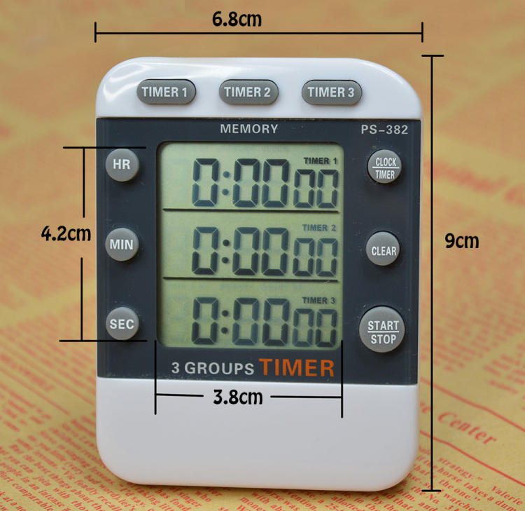 正貨382三通道電子正多組倒計時器定時提醒器時鐘秒錶記憶功能三排顯示/三通道倒計時器/具時鐘、秒錶、三組倒計時、記憶功能