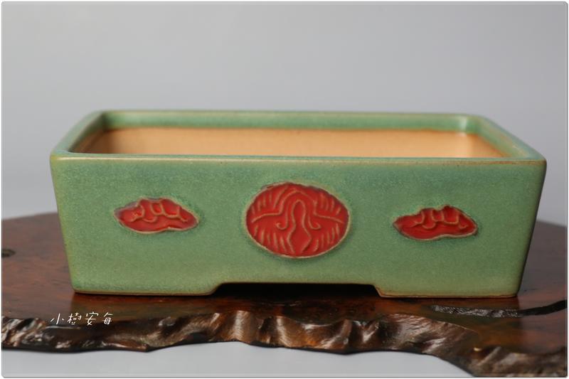 【小樹安每】中國盆缽- [中國宜興] 綠釉鶴紋長方鉢 15cm
