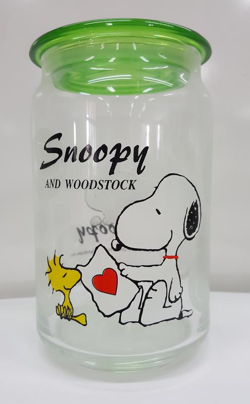Snoopy密封罐玻璃罐走進花生米漫畫Peanuts裸裝全新未拆未使用約直徑85mm高140mm