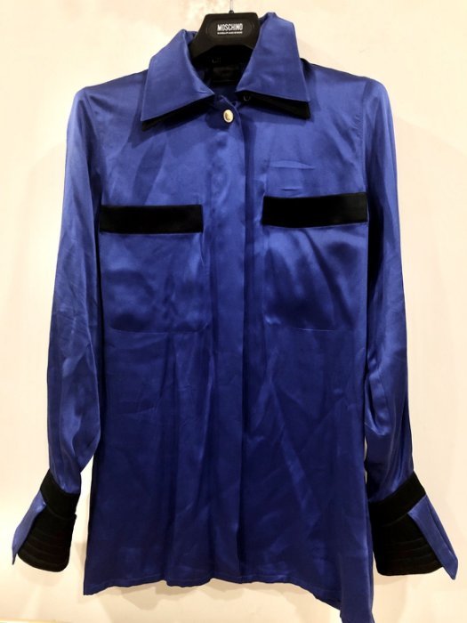 ESCADA COUTURE 寶藍絲質雙層領襯衫