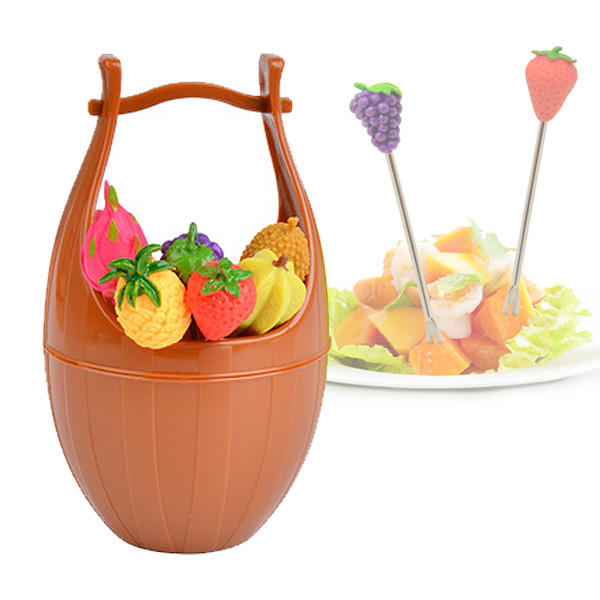 【winshop】A4246 桶裝精緻水果叉組/水果造型甜點叉/蛋糕叉點心叉/廚房餐具叉子湯匙/贈品禮品