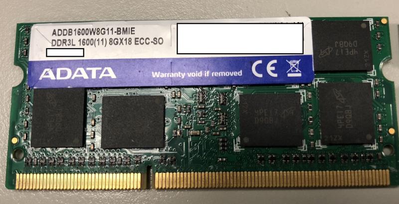 ADATA DDR3L 8G ECC 1600 SO-DIMM　兩隻