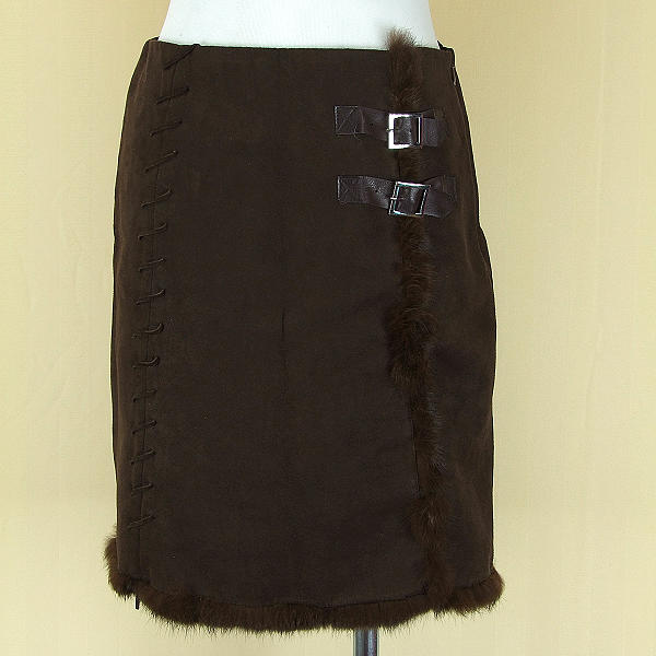 貞新二手衣 DAHSEN 咖啡兔毛棉質及膝裙M號得標是裙(2745)