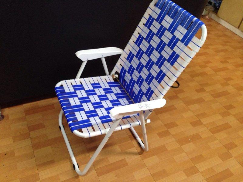 藍白編織椅中~折合躺椅 涼椅 彈簧涼椅 休閒椅 躺椅 庭院椅 午休椅《八八八e網購