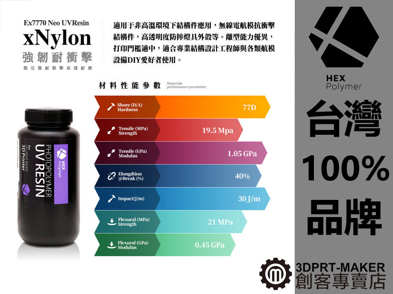 【3DPRT 專賣店】聚六 EX7770 超尼龍 耐磨 光固化樹脂 光敏樹脂 DLP LCD★A02A04★