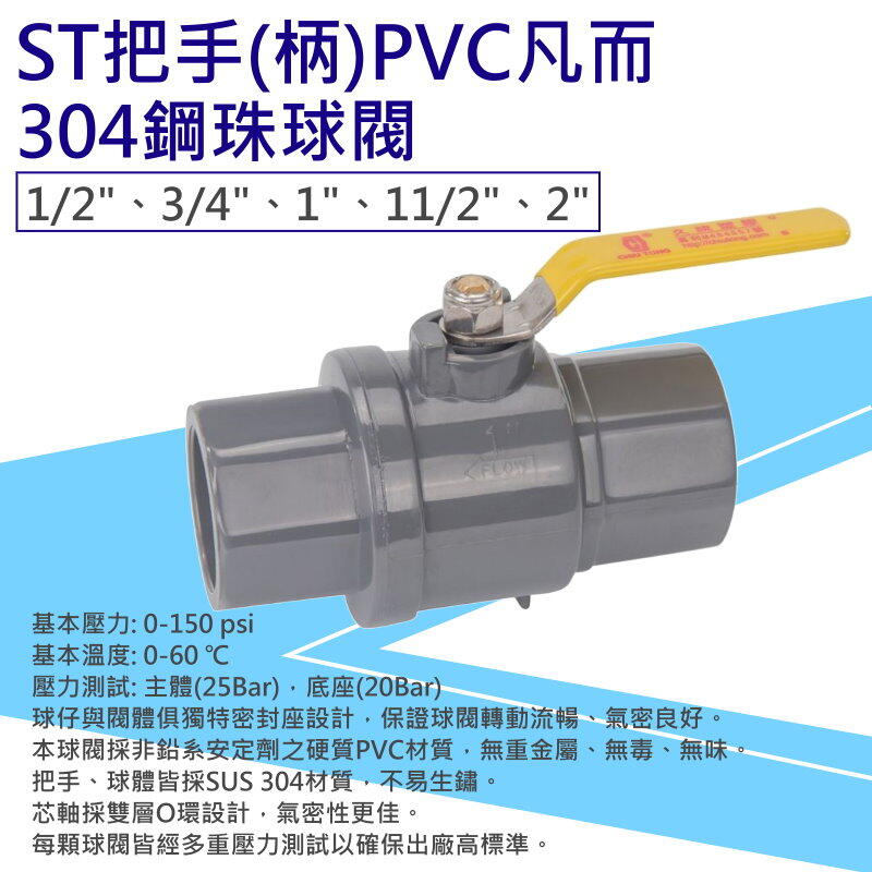 久統ST把手鋼珠球閥1吋半 PVC凡而 304不鏽鋼把手PVC球塞凡而 | 露天市集 | 全台最大的網路購物市集