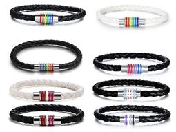 《316小舖》今天特價【Q399】(優質鈦鋼手環-彩虹編織皮...