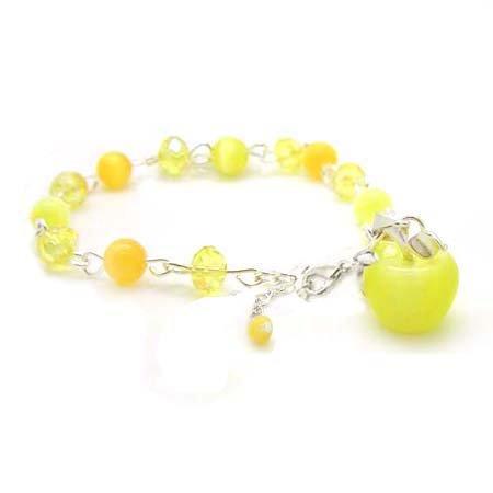 黃色貓眼蘋果與水晶珠手鍊