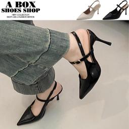 格子舖＊【KSZ8206】跟高8cm 後空高跟鞋 法式時尚淺...