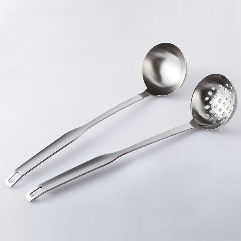 餐具廚房用品加厚不銹鋼湯勺漏勺長柄盛湯勺火鍋勺兩件套裝E56