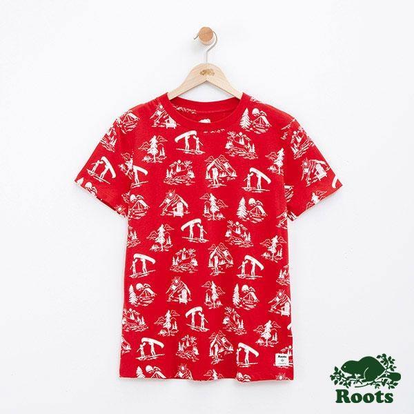 【Roots】露營滿版印花短袖T恤(紅色)~L