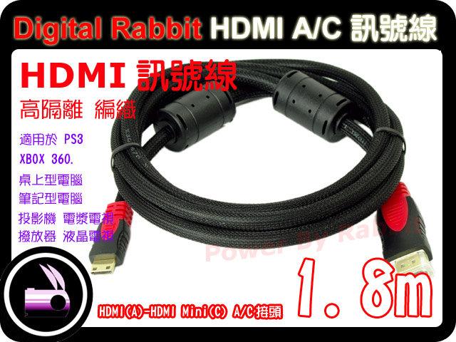 數位小兔 MINI HDMI線 1.8M 1.3版 1080P SONY CANON PANASONIC JVC 接 液晶螢幕 A/C 1080P 高編織 隔離 防突波