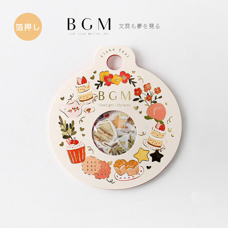 【莫莫日貨】2020 夏季新品 日本進口 BGM 花圈系列 燙金貼紙 日本和紙 貼紙 貼紙包 - 甜點 FG059