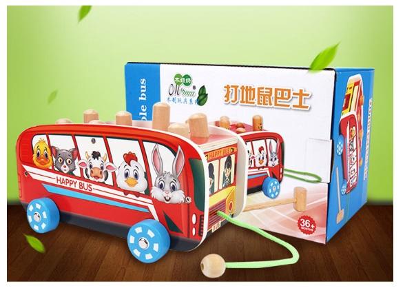 【晴晴百寶盒】木製可愛打地鼠巴士 益智遊戲 寶寶过家家玩具 角色扮演 親子互動 生日禮物 平價促銷 P107