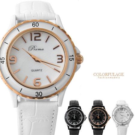 真愛趁現在 偶像劇珍珠貝盤手錶 時尚黑白色鱷魚皮革腕錶【NE355】單支