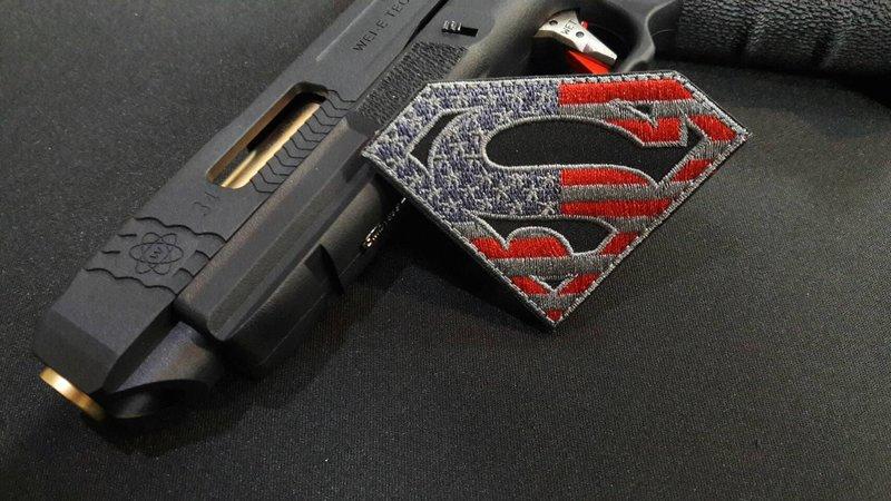 【射手 shooter】美國國旗+超人 臂章 刺繡 魔術貼 臂章 魔鬼氈 (紅)