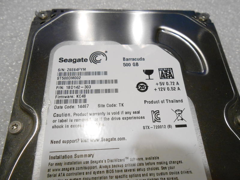 Seagate 500G SATAIII ST500DM002 （27）3.5吋 硬碟【無壞軌、無異音】