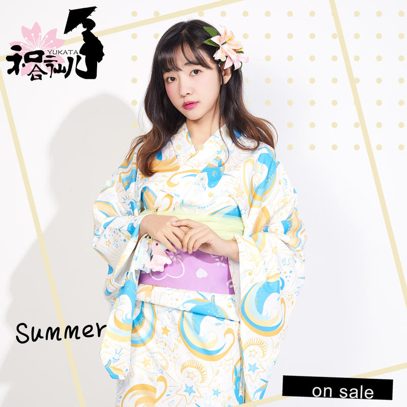 日本正裝和服櫻花季白金獨角獸浴衣限時四件套