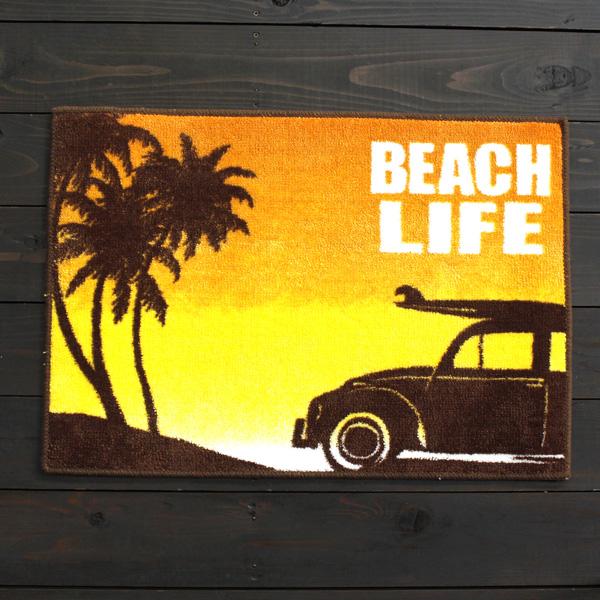 (I LOVE樂多)日本進口 BEACH LIFE 金龜車 海灘生活 夏威夷風格地毯 入口墊 地墊 浴室墊