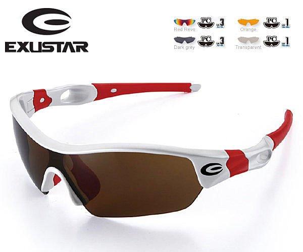 【白鳥集團】EXUSTAR 運動眼鏡 PC太空鏡片 太陽眼鏡(4IN1)(紅白)~共有4副鏡片