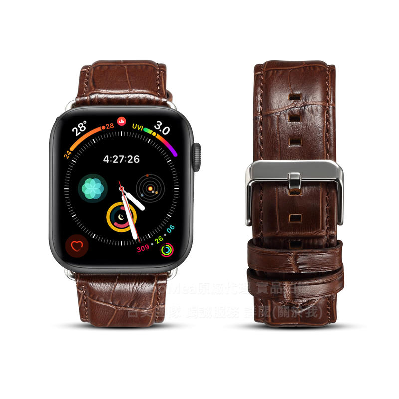GMO 2免運Apple Watch 1代2代3代4代5代 38/40/42/44mm 真皮錶帶鱷魚紋蘋果錶帶 棕