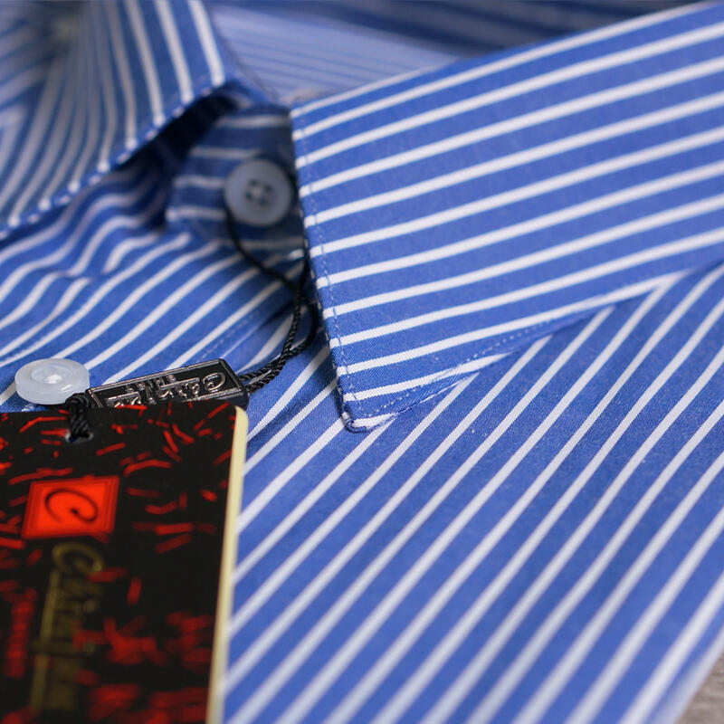 【CHINJUN-SHTON】細纖維抗皺襯衫-長袖、藍底寬白線條、編號T009-22