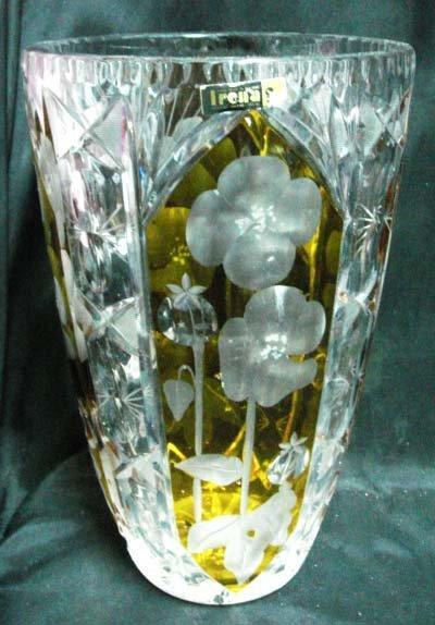 波蘭製進口手工雕花水晶玻璃彩花瓶
