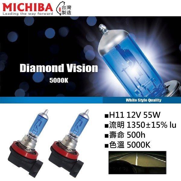 和霆車部品中和館—台灣MICHIBA 色溫5000K 規格H11 12V 55W 超白光鹵素燈泡(1組2顆入)