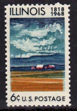 1968 美國 Illinois 伊利諾州150年紀念郵票 sc#1339  農場 小麥 雲 專題 現標現得