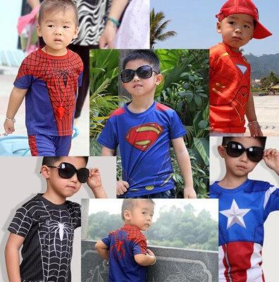 【兩件免運】 Cosplay蜘蛛人 鋼鐵人 超人 美國隊長 短袖T恤 動漫 兒童裝 速乾衣 緊身衣 排汗衣 小孩 道具服
