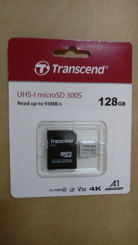 創見128GB 300S microSDXC UHS-I U3 V30 A1 記憶卡(附轉卡)..(出清價429元)
