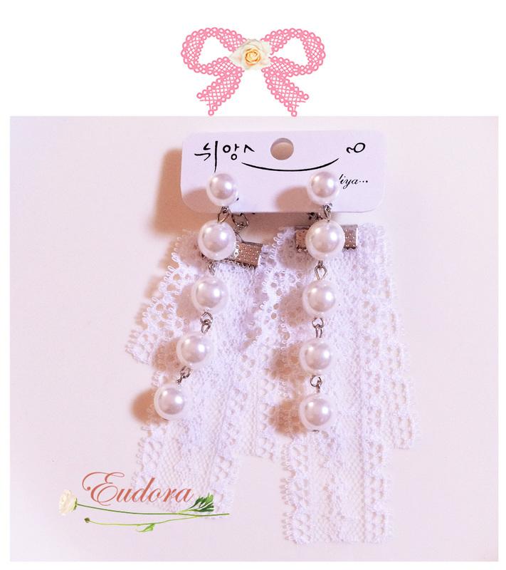 [韓國空運]現貨*甜美蕾絲珍珠造型前後款耳環