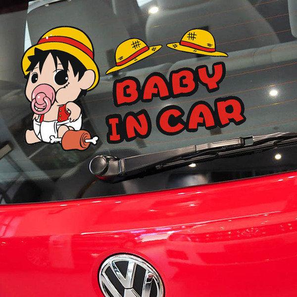 【出清】盧媽媽小舖 海賊王 魯夫 BABY IN CAR貼紙 車貼 寶寶車貼 寶寶在車內 警示貼 玻璃貼 車尾貼