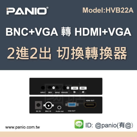 [現貨]2進2出 BNC+VGA 轉 HDMI+VGA 切換轉換器《✤PANIO國瑭資訊》HVB22A
