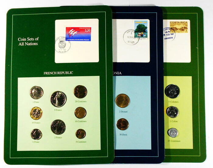 EC015 富蘭克林1980年代 ( 法國+哥斯大黎加+馬其頓 ) 裝幀套幣 共3冊 UNC