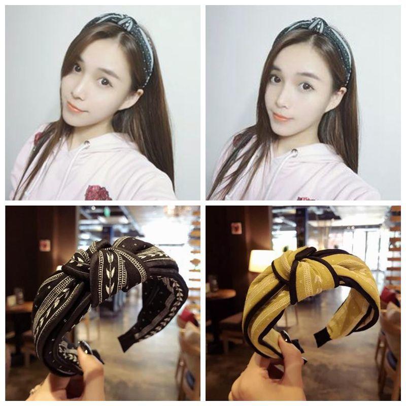 韓國新款高檔髮飾簡約樹葉條紋中間打結擰結寬邊防滑髮箍頭箍