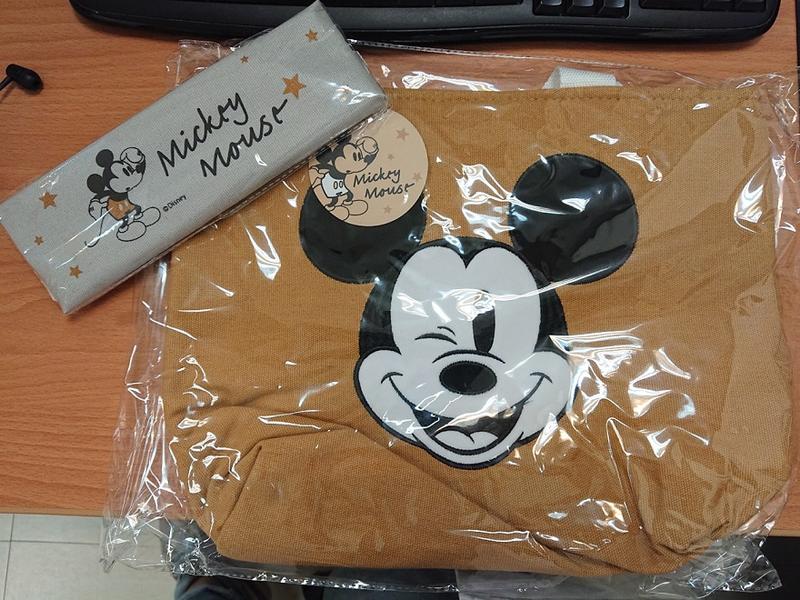 迪士尼Disney 經典米奇 環保餐具組+毛絨保溫袋