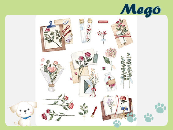 Ｍego 貼紙 四季之詩-玫瑰之名 和紙貼紙   花草木植物 復古 手帳