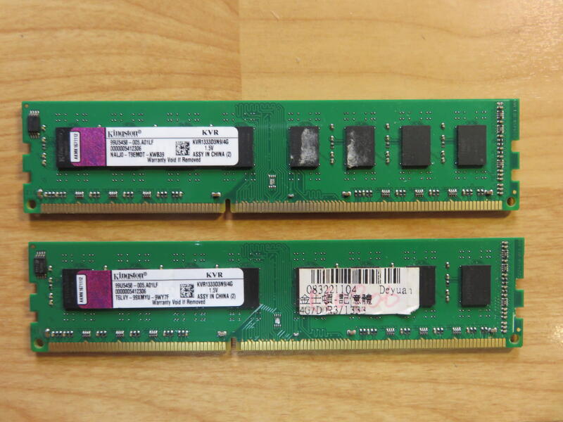 D.桌上型電腦記憶體-金士頓 KVR1333D3N9/2G*2共4G DDR3 1333 PC10600直購價80