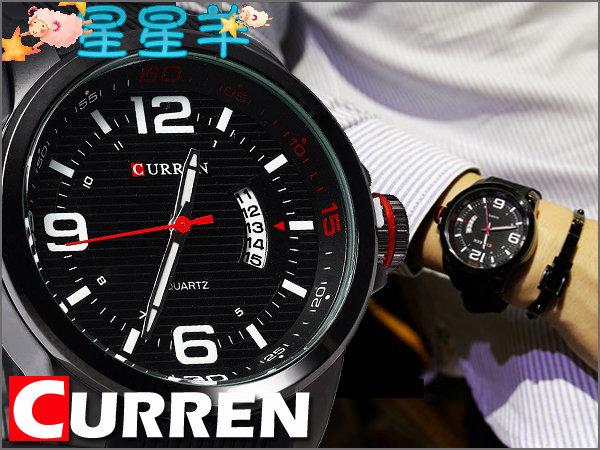 卡瑞恩大數字運動手錶 彎月日期視窗 金屬橫條紋裝飾錶盤 CURREN 橡膠錶帶  ★星星羊★ 【WW192】
