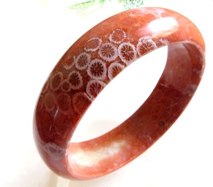 19.96圍/20圍天然橘紅色珊瑚玉手環超稀有億萬年的海底化石菊花石手鐲花型玉鐲鐲子有機寶石珠寶玉石首飾飾品